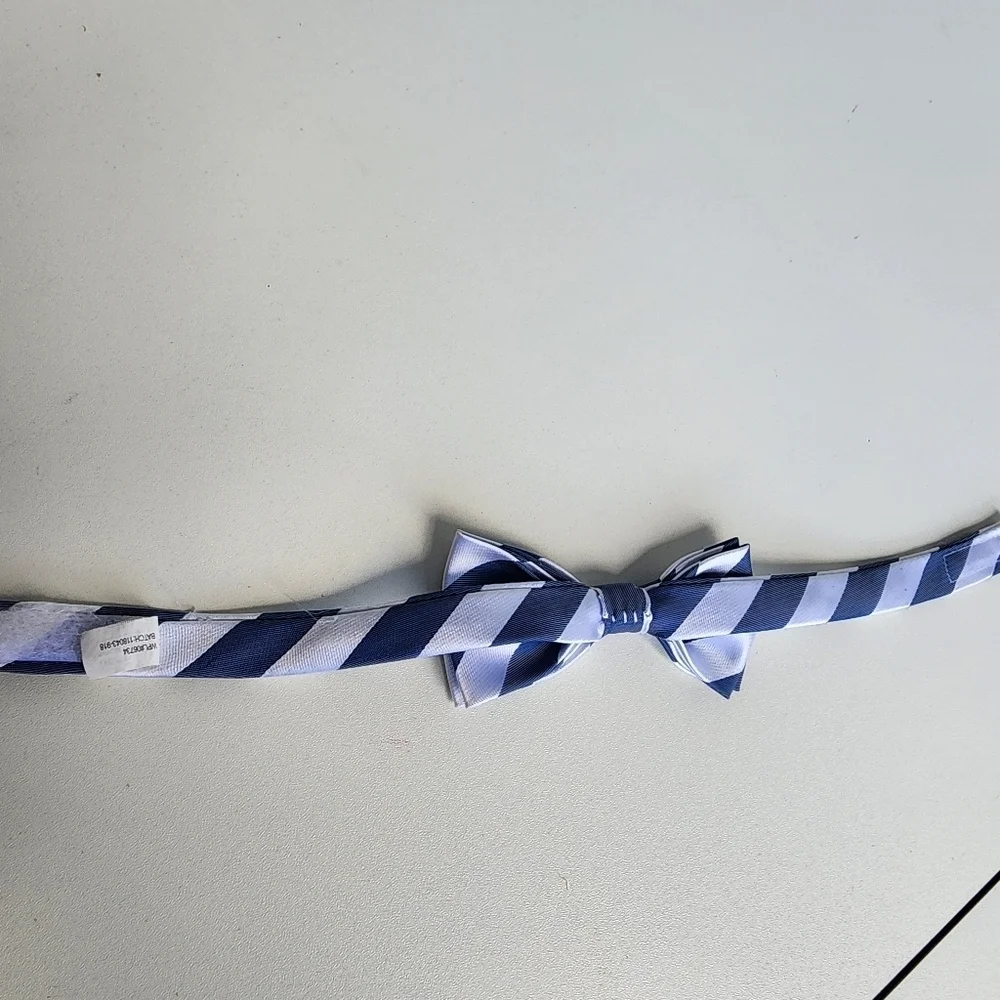 Blue White Striped Toddler Boys Bow Tie 4